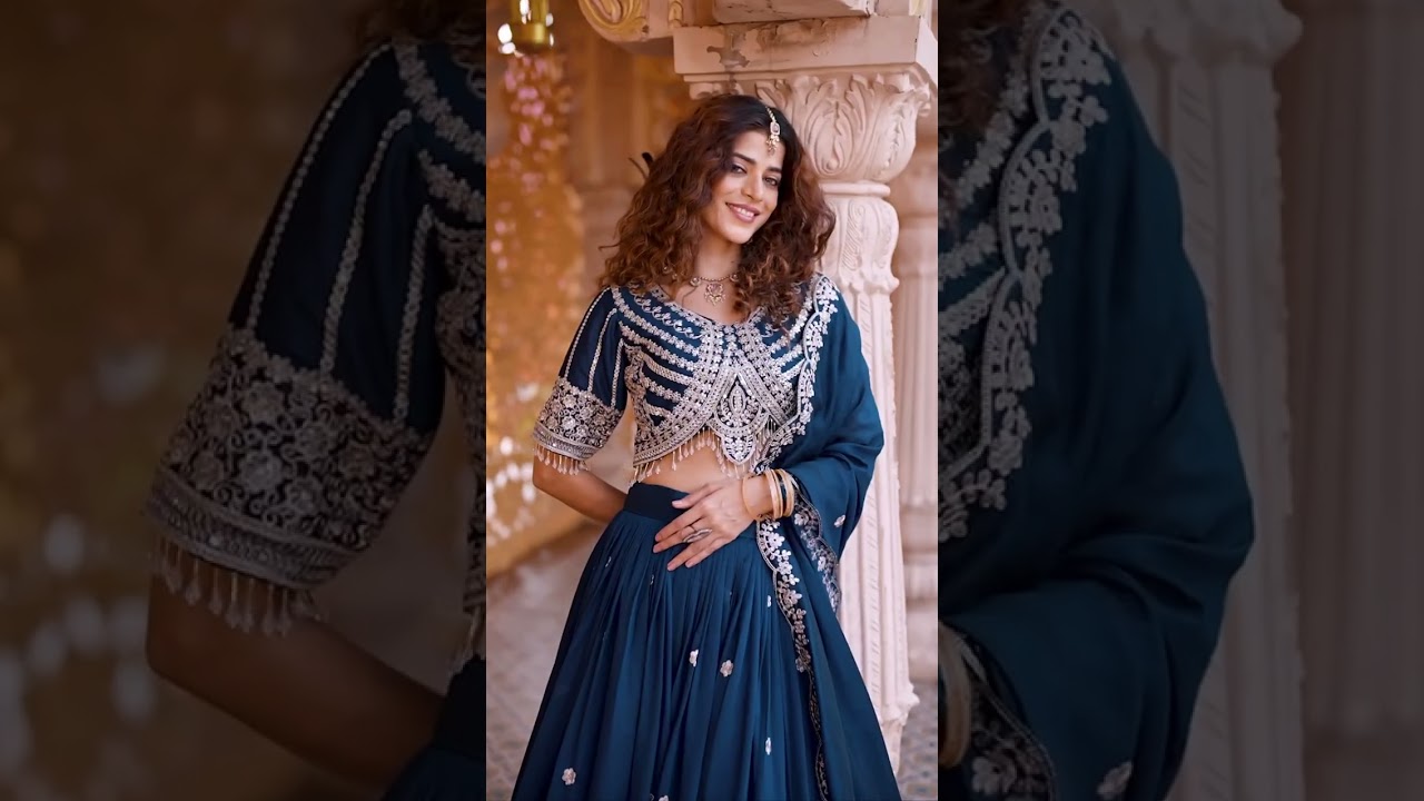 Navy Blue Pure Vichitra Lehenga