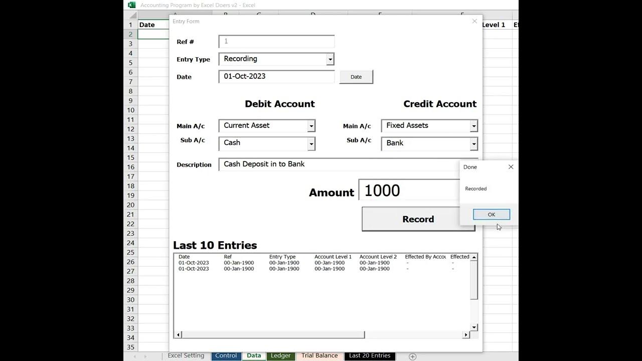 Microsoft Excel Accounting Software with General Journal and automated