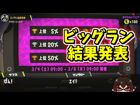 【速報】ビッグラン結果発表されたぞ！今回の上位５％は金イクラ◯◯◯個！【スプラトゥーン3】【スプラ3】