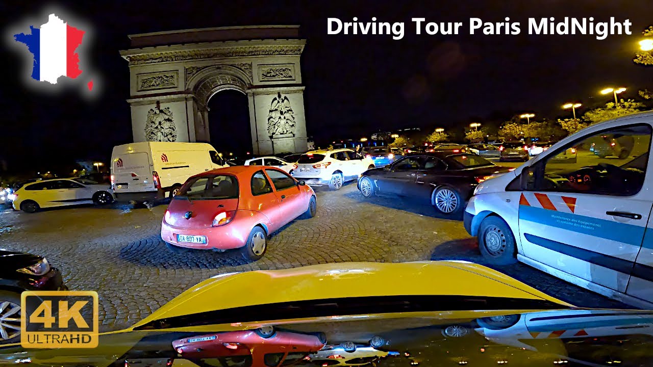 Driving Tour Paris France Night Time 4K