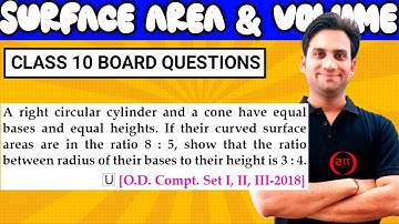 A right circular cylinder and a cone have equal bases and equal heights. If their curved surface