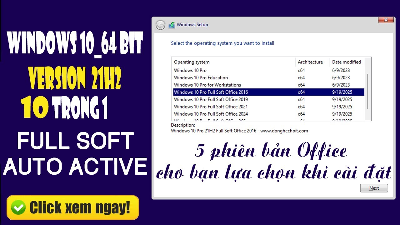 Bộ cài Windows 10 21H2 Full Soft và Office AIO 10 trong 1 | Học sửa chữa máy tính