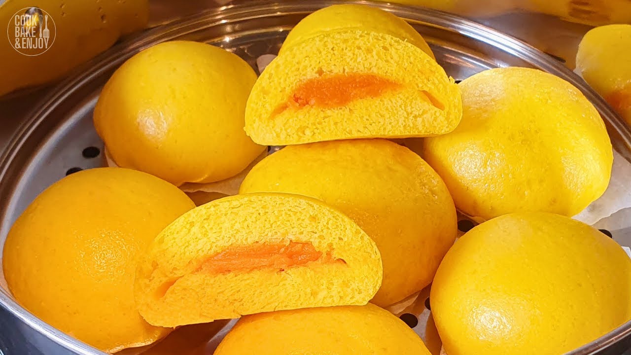 Light&Fluffy Pumpkin Steamed Bun - A must have recipe!  [ซับไทย] นุ่ม ฟู หน้าไม่ย่น ซาลาเปาฟักทอง