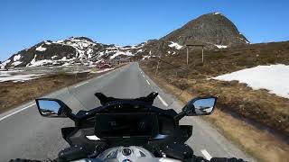 BMW K 1600 GTL 2023. Driving from Beitostolen (Beitostølen) to Valdresflye in Norway. Scenic route.