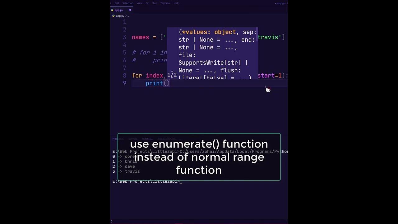 Python Enumerate function for Printing Arrays #SHORTS - YouTube image.