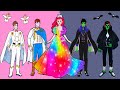 Paper Dolls Dress Up - Costume Boy & Goldfish Mermaid Dress Handmade - Barbie Story & Crafts