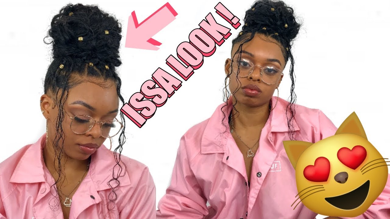Issa Look Rubber Band Hairstyle Curly Bun With Weave Youtube