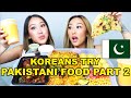 KOREAN SISTERS TRY PAKISTANI FOOD 🤤 PT. 2|CHICKEN BIRYANI, GOAT KARAHI, PANI PURI, RASMALAI MUKBANG