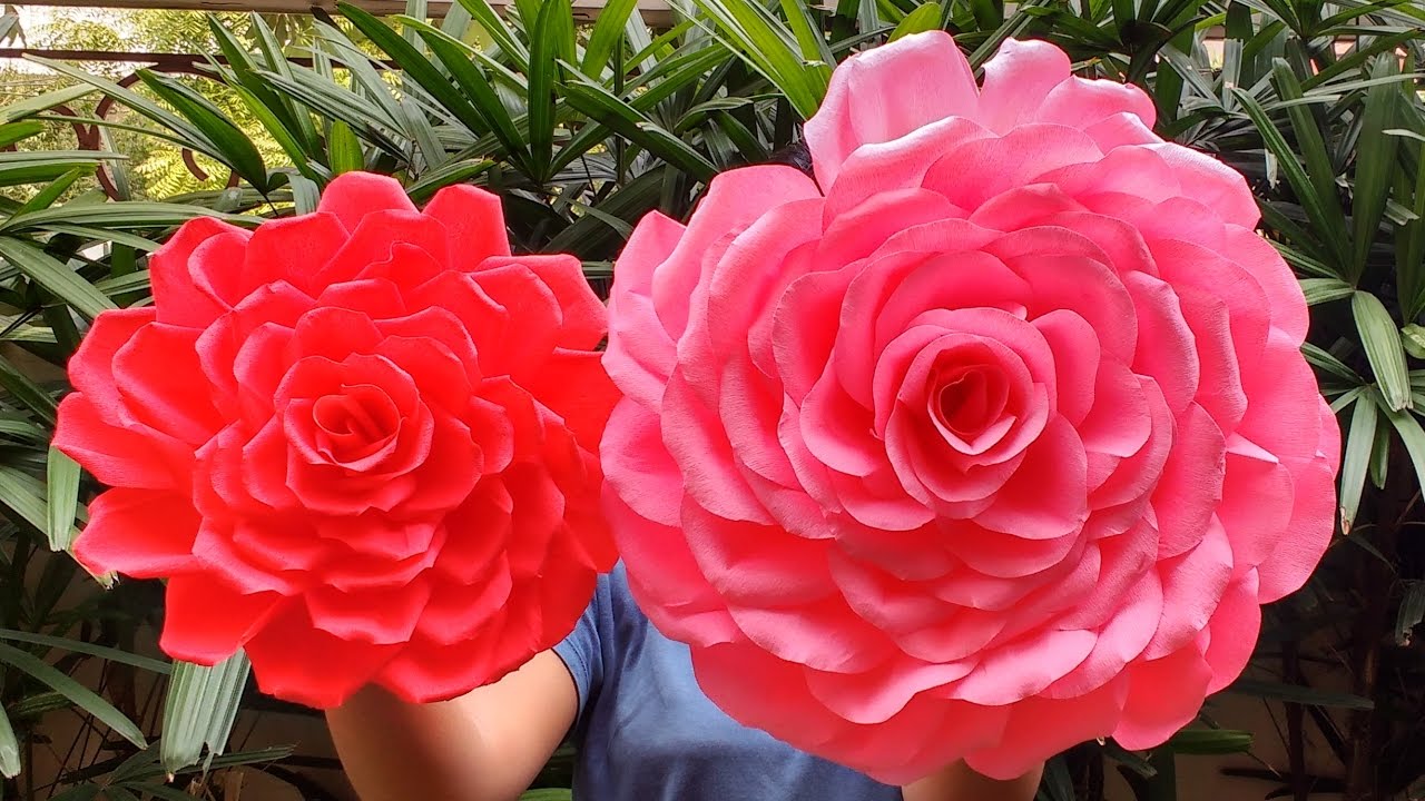 diy how to make beautiful giant roses from crepe paper youtube giant crepe paper flower