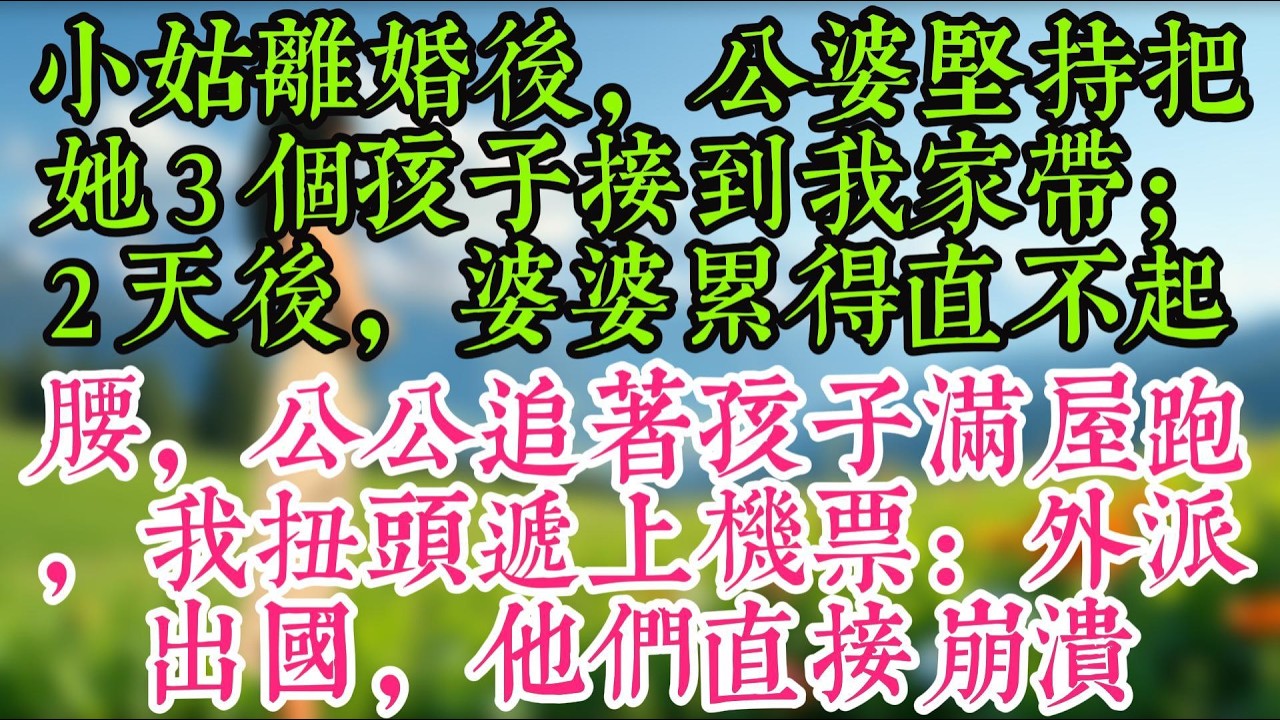 小姑離婚後，公婆堅持把她3個孩子接到我家帶；2天後，婆婆累得直不起腰，公公追著孩子滿屋跑，我扭頭遞上機票：外派出國，他們直接崩潰