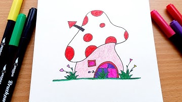 Easy drawing tutorial | Mushroom house🍄✏️#drawing #art #easydrawing #video#viral 