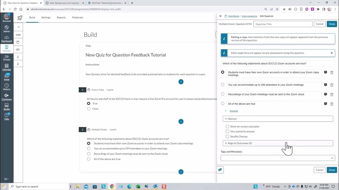 Providing Quiz Question Feedback in Canvas New Quizzes YouTube