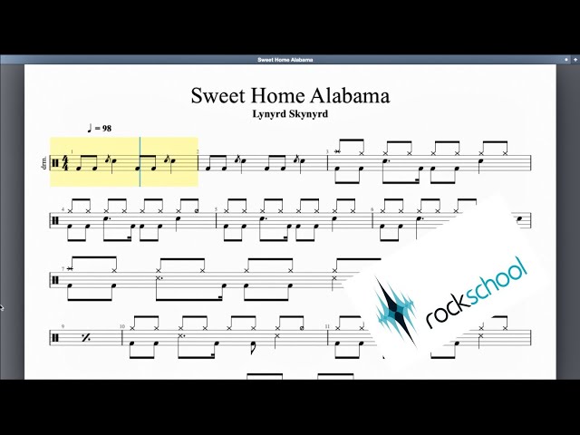 Sweet Home Alabama Rockschool Grade 4 Drums class=
