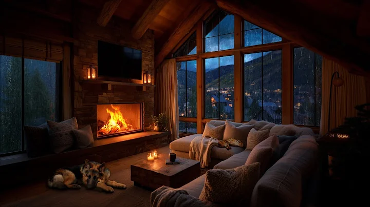 Thunderstorm & Rain on Windows 🌩️🌧️ | Crackling Fireplace Cabin Night