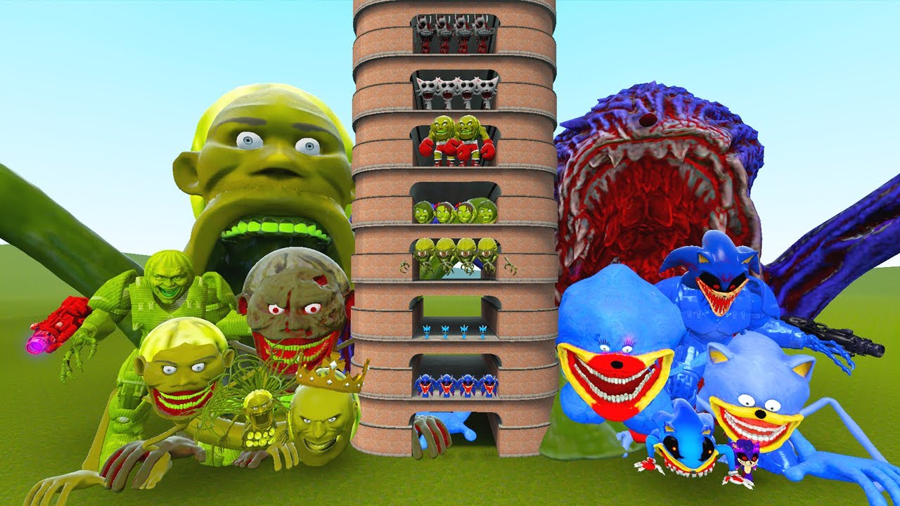 TALLGRASS LITTLE TO BIG ALL LIN GANG MELON FAMILY VS ALL SPRUNKI SONIC EXE PHASES 1 - 10 in GMod!