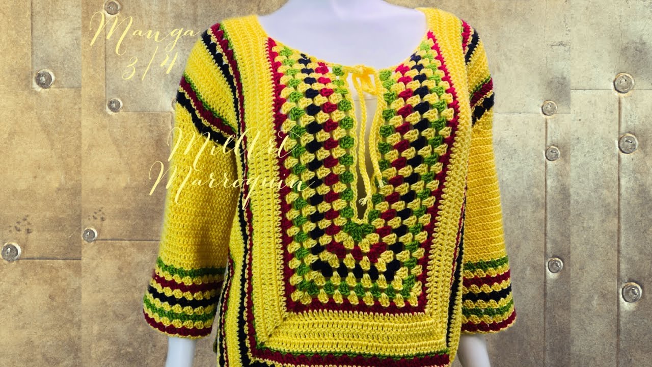 Manga blusa multicolor Talla Mediana crochet 3 de 3 (cc)