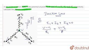 A circuit has a section `ABC` if the potential at point `A,B and C` are `V_(1) , V_(2) and V_(3)