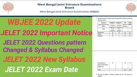 WBJEE 2022/JELET 2022 Questions pattern Changed/ JELET 2022 Syllabus/JELET 2022/JELET Syllabus 2022