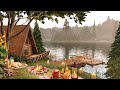 Cozy Lake House in Summer Forest Ambience with Relaxing Birdsong, Lake Waves and Crackling Campfire