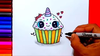 How to draw a unicorn cupcake easy | Zed cute drawings