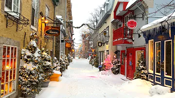 [4K]🇨🇦 Alice in Winter Wonderland⛄❄ Midnight Snowstorm in Old Quebec City🌨️ Feb. 2023