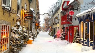 [4K] Alice in Winter Wonderland⛄❄ Midnight Snowstorm in Old Quebec City Feb. 2023