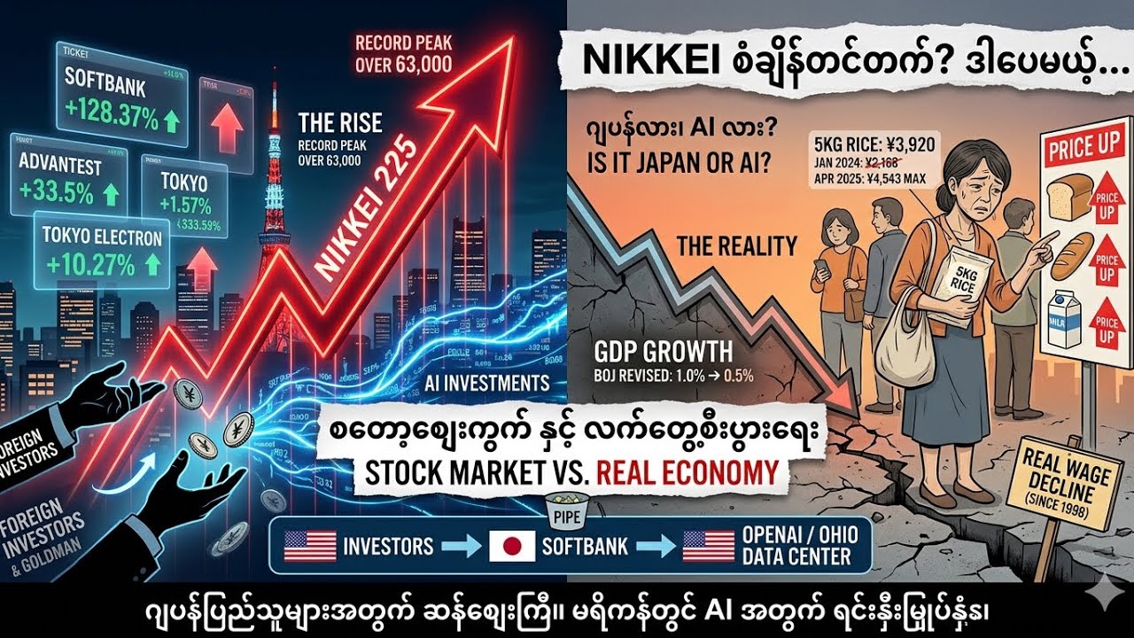 🇯🇵 Nikkei 63,000 ကျော်ပြီ — ဒါပေမယ့် တကယ်တက်တာ ဂျပန်လား? 