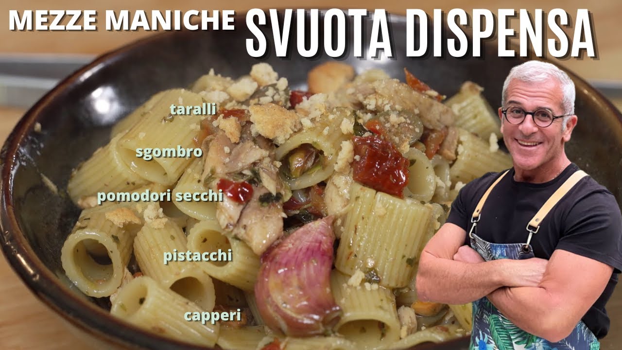 Mezze Maniche con Sgombro, Pomodori Secchi, Capperi, Pistacchi e Taralli