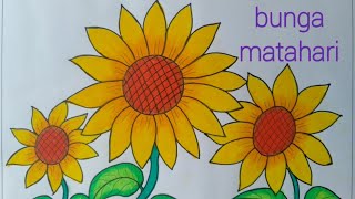 Menggambar bunga matahari || Cara menggambar dan mewarnai bunga yang mudah