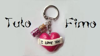 Porte clé pikachu avec un coeur pour la saint valentin en fimo