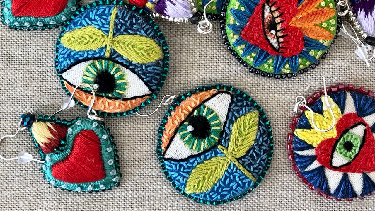 Borde de mostacillas en aretes bordados a mano #flosstube #edging #beading