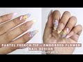 PASTEL FRENCH TIP + EMBOSSED FLOWER NAIL DESIGN | by: @nailsbykristine on Tiktok