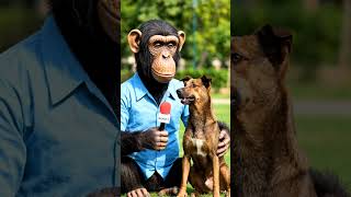 ek monkey reporter kutta se apne mic dikha ke interview, aistory studio in