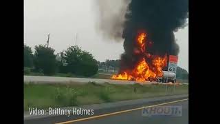 Raw: Large truck fire near Wharton, TX