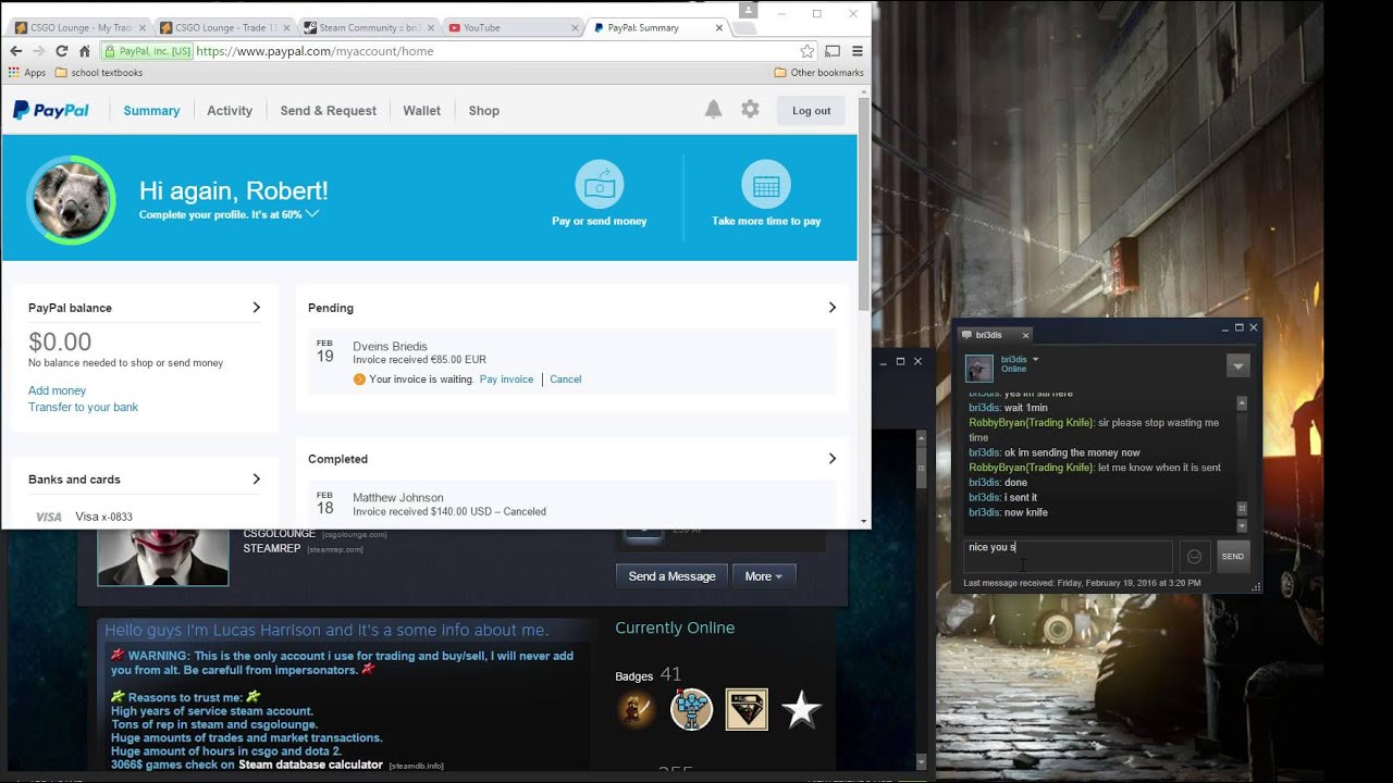 bri3dis Trying to scam CSGO items with PayPal invoices