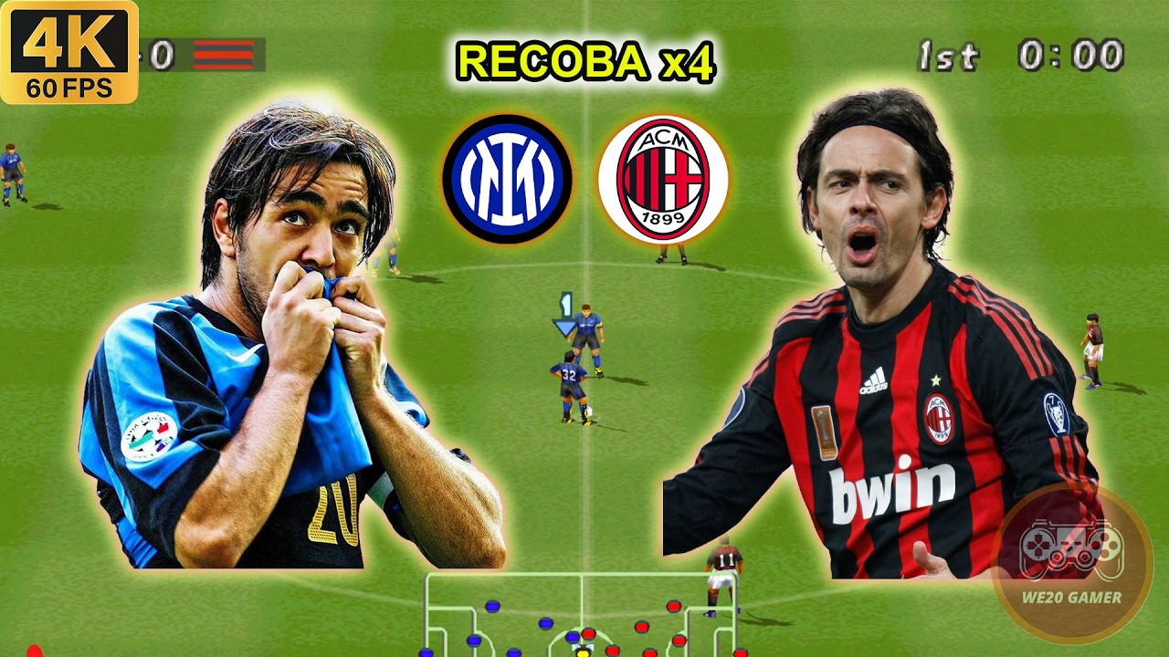 RECOBA SUPER HAT-TRICK 👑 | Inter 🇮🇹 vs Milan 🇮🇹 | Winning Eleven 2002 (PS1)