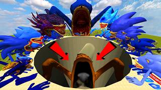 WHO WIN? BRUT SEA EATER VS ALL SHIN SONIC TAPES FAMILY IN GIANT HOLE | Garry's Mod
