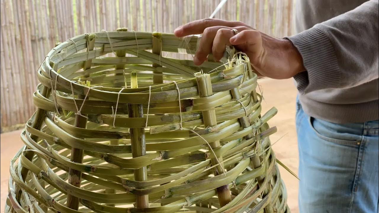 Fish trap made of bamboo and a fishing net on the Sangkae