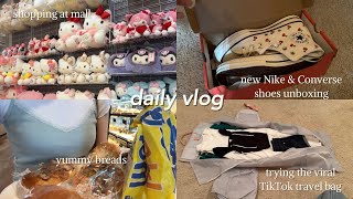 daily vlog⭐︎ Nike & Converse shoes unboxing, trying the viral TikTok travel bag, shopping mall