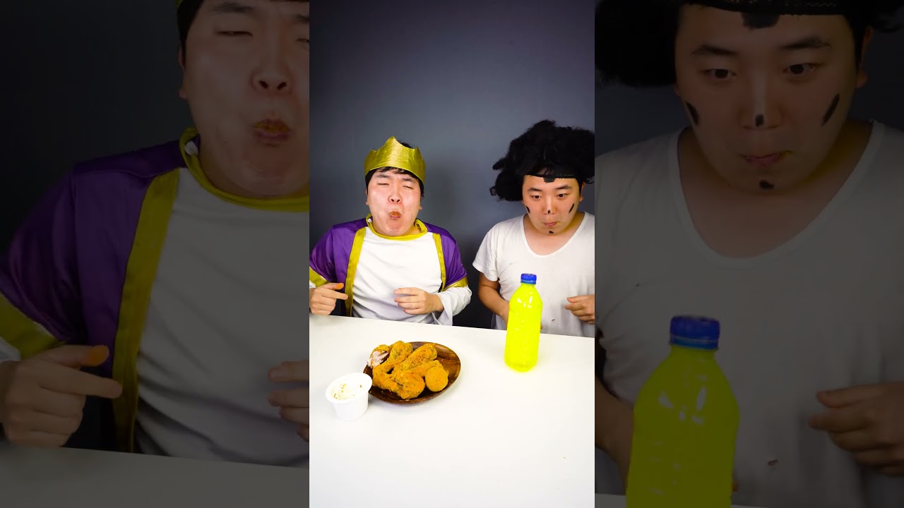 хрустящий жареный цыпленок Bburinkle сырные шарики Mukbang бутылка перевернуть вызов еды! 