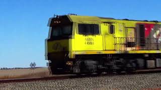 2 Karara Mining magnetite trains. 0ne loaded out of MULLEWA.  And one empty ex TENINDEWA. 24/3/2022.