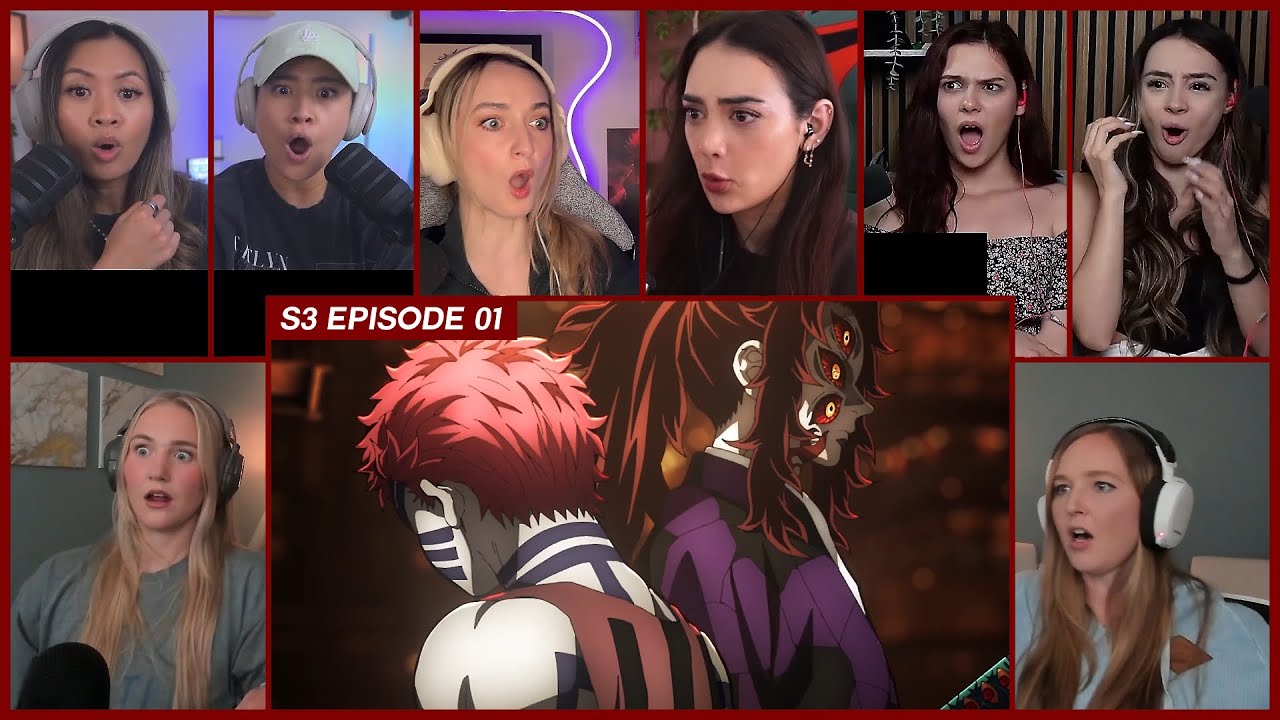 [GIRLS REACT] Muzan summons the Upper Moon Demons | Demon Slayer S3 Ep 1 Girl Reaction Mashup