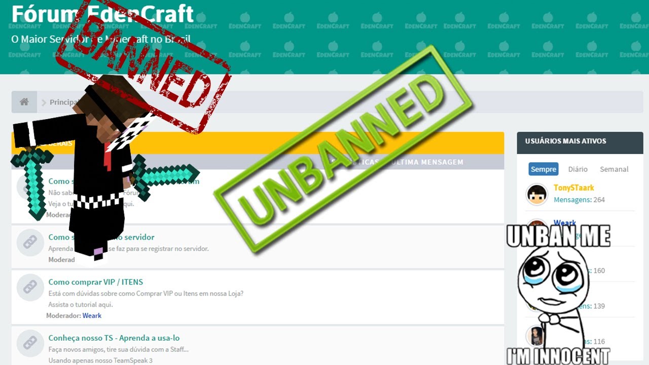 COMO SER DESBANIDO DO SERVER MINECRAFT - EDENCRAFT - YouTube