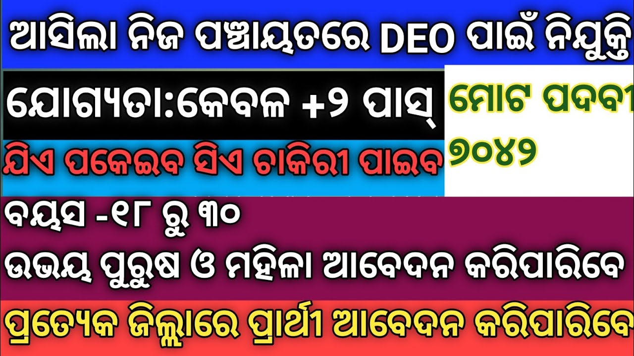 ଆସିଲା ପଞ୍ଚାୟତ DEO ନିଯୁକ୍ତି odisha panchayat Deo recruitment 2024Deo