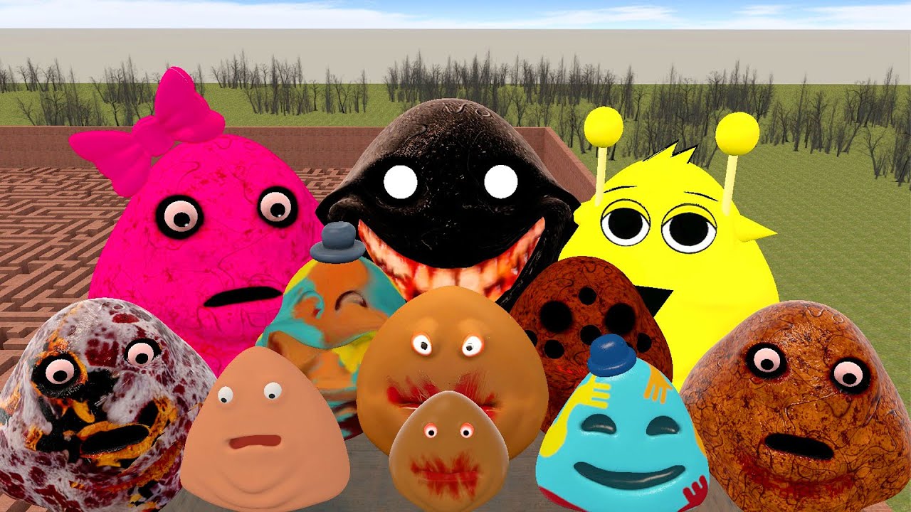 🌀SPARTAN KICKING POU BOU FAMILY FROM BOU'S REVENGE Of POU and SPRUNKI POU in BIG MAZE Garry's Mod
