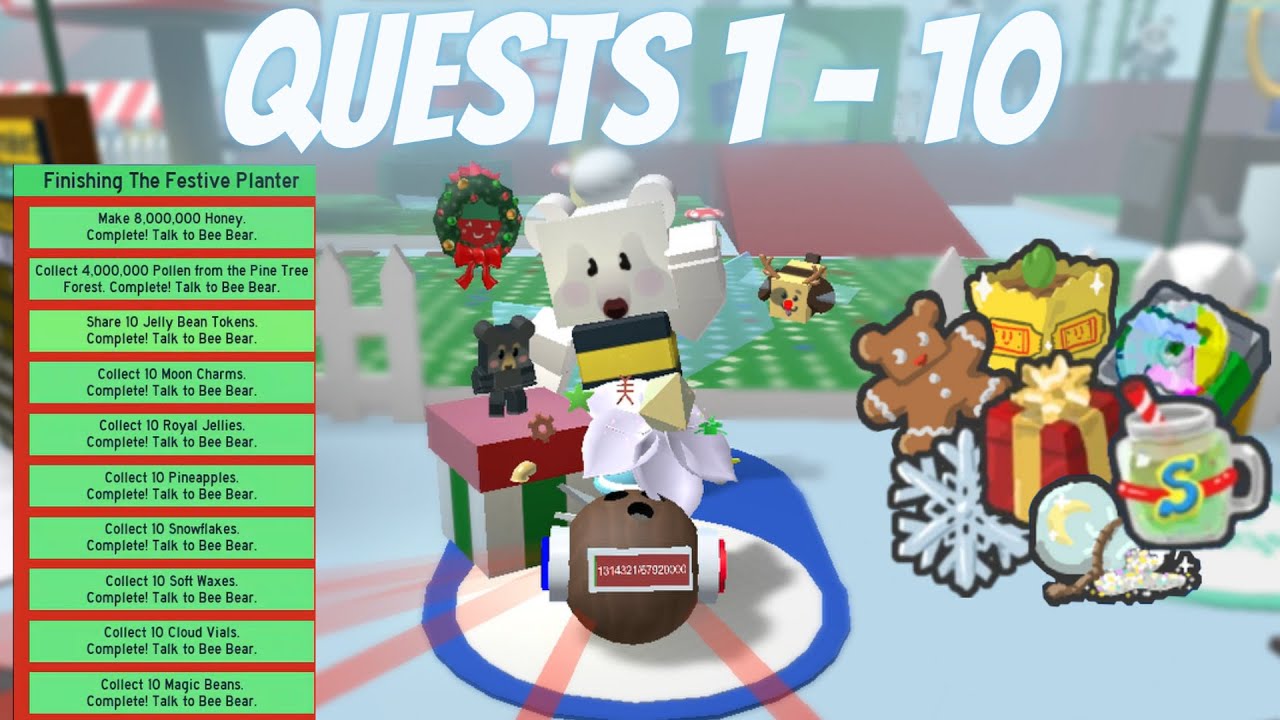 Got Free Festive Bee! Completed All New Bee Bear Quests! 500 Tickets - Bee  Swarm Simulator Roblox 