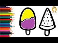 How to draw a ice cream. Coloring page/Drawing and painting for kids. Learn colors.