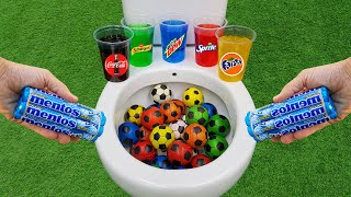 Football VS Popular Sodas !! Sprite, Coca Cola, Fanta, Schweppes, Mtn Dew and Mentos in the toilet