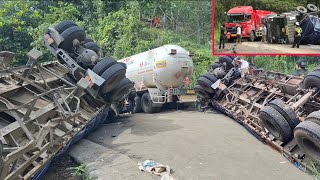 Download Lagu Situasi Terkacau || Truck Trailer Muatan Pupuk 50 Ton Terbalik Di Tikungan Maut Simirik MP3