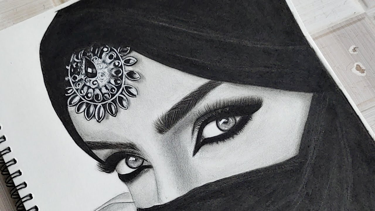 Women mysterious eyes , Pencil Sketch - Arthub.ai